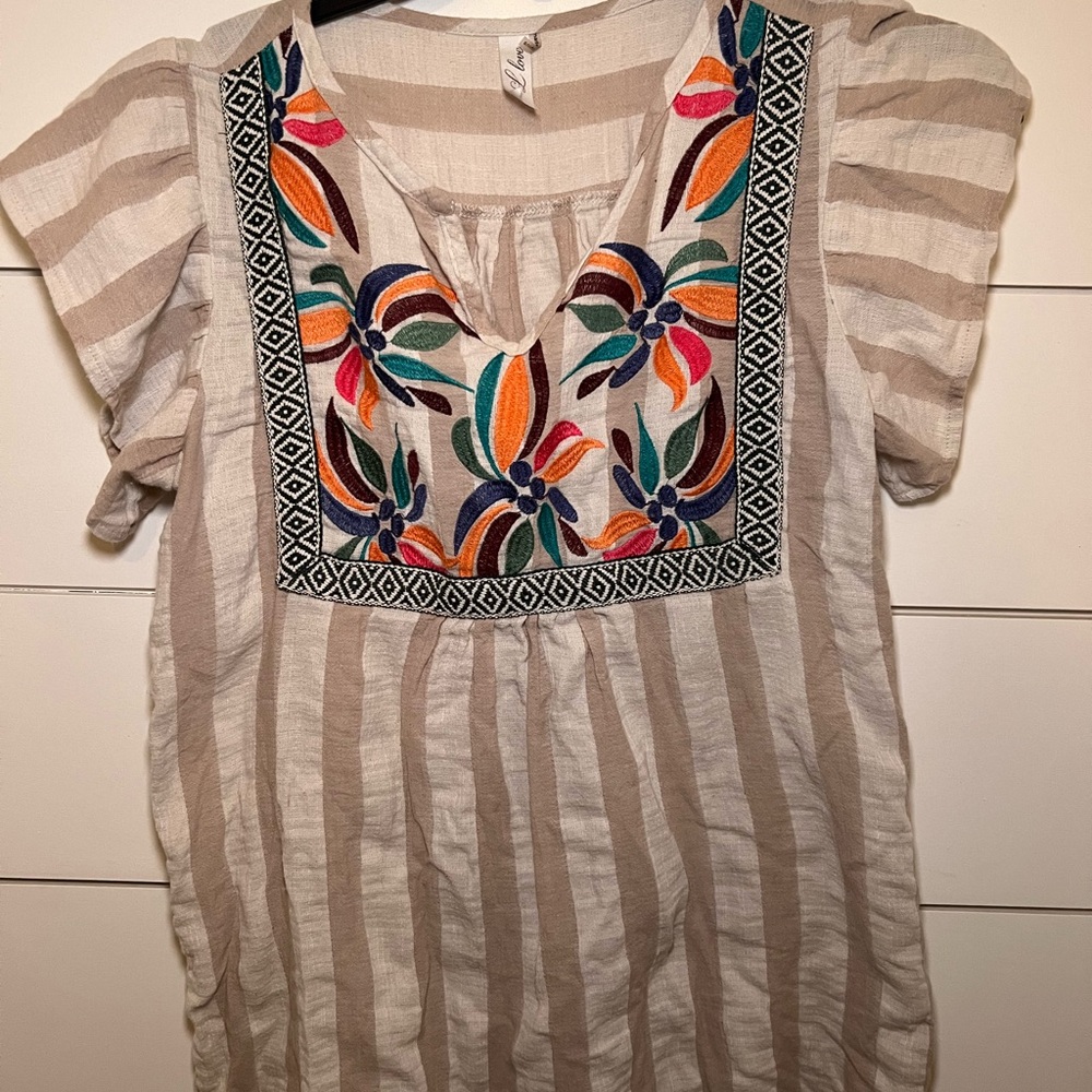 Embroidered Striped Women's Top size medium